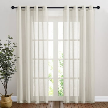 NICETOWN Natural Linen Look Semi Sheer Curtains 84-inch Length 52" Wide, 2 Panels, Grommet Light Filtering Casual Textured Privacy Window Treatment Vertical Flax Sheer Drapes for Kids Nursery