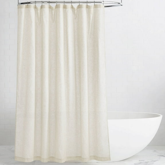 NICETOWN Natural Linen Shower Curtain for Bathroom Lightweight Waterproof Linen Blend Button Hole Semi Sheer Shower Curtains for Bathtub, 72"x72", Hooks Included