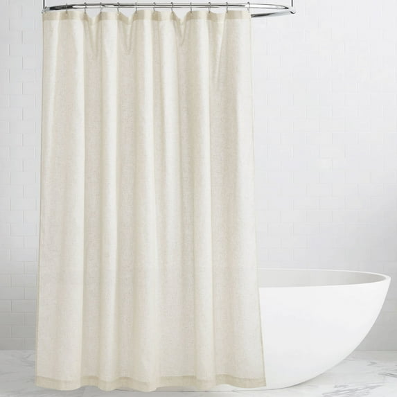 NICETOWN Natural Linen Shower Curtain for Bathroom Lightweight Waterproof Linen Blend Button Hole Semi Sheer Shower Curtains for Bathtub, 72"x72", Hooks Included