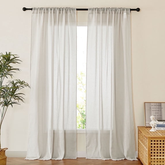 NICETOWN Natural Sheer Linen Curtains for Dining Room, Rod Pocket & Back Tab Privacy Vertical Window Drapes with Light Filtering for Living Room, 52"x 95", 2 Panels
