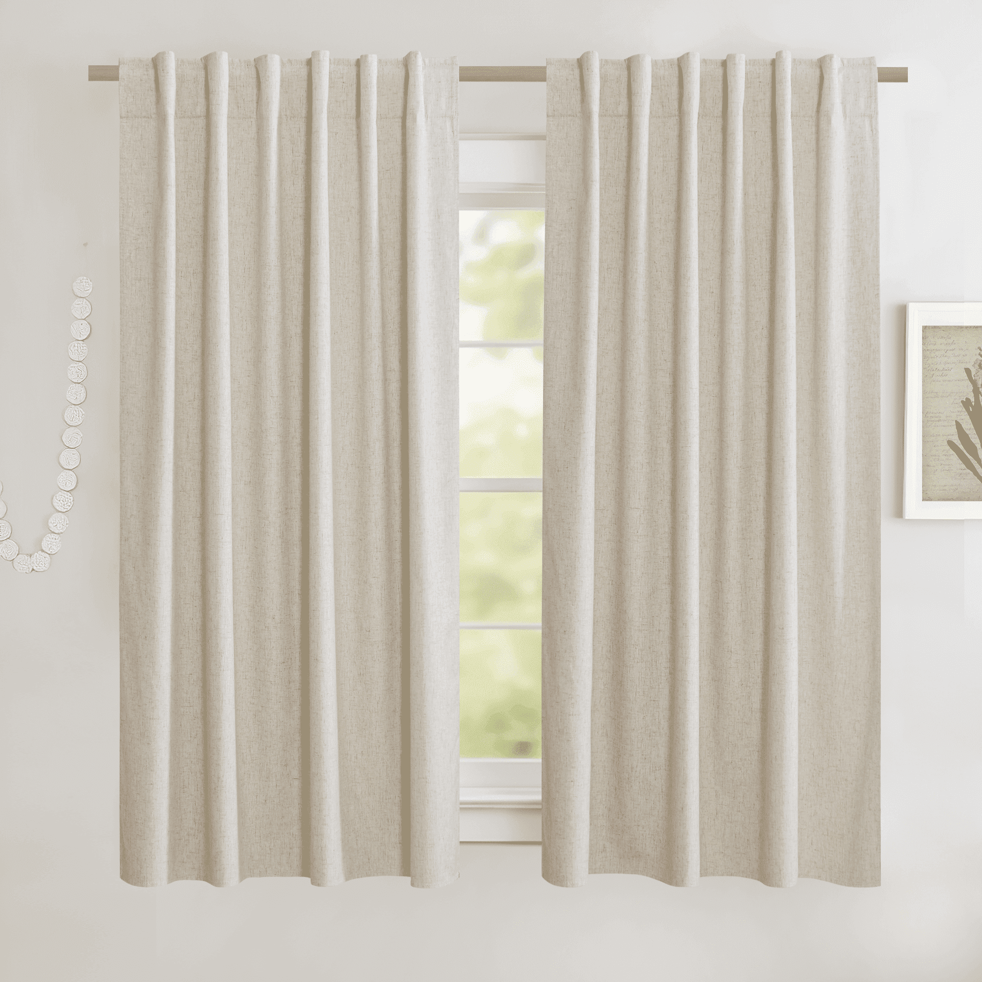 NICETOWN Natural Short 100 Blackout Curtains 63 inches Length for Kitchen, 52" Wide, 2 Pieces