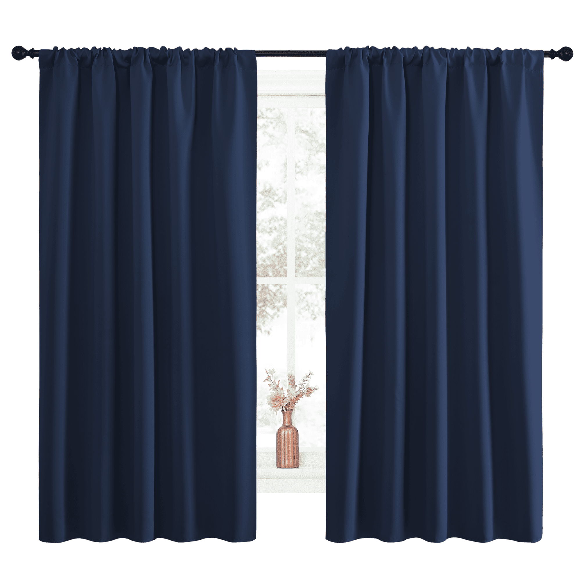 NICETOWN Navy Blackout Curtains Rod Pocket Curtains Panels Thermal Insulated Curtains for Bedroom 52x63 inch 2 Panels  (图1)
