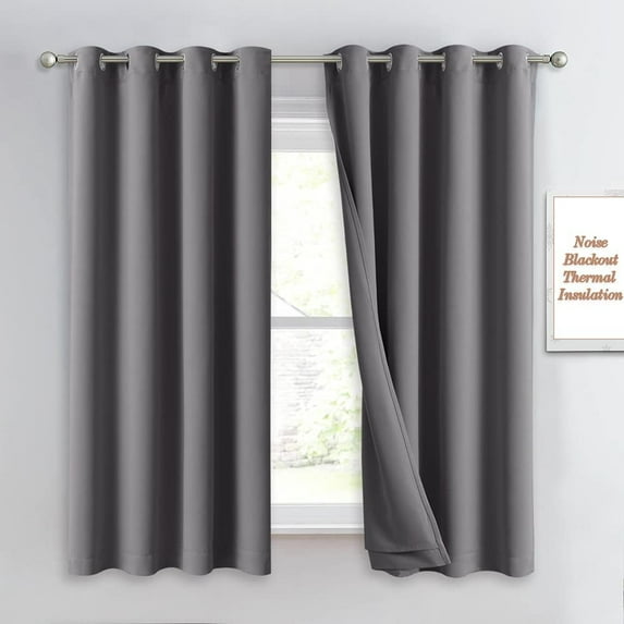 NICETOWN Noise Reduction Blackout Curtains, Thermal Insulated Full Blackout 3-Layer Lined Drapes, Energy Efficiency Window Draperies for Bedroom (Grey, 2 Panels, 52-inch W by 63-inch L)