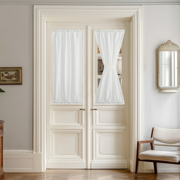 NICETOWN Non-See-Through Sidelight French Door Curtains, Light Filtering Privacy Semi Sheer Door Window Curtains with Rod Pocket and Tie Back for Front Door, White, 26"x40", 1 Panel