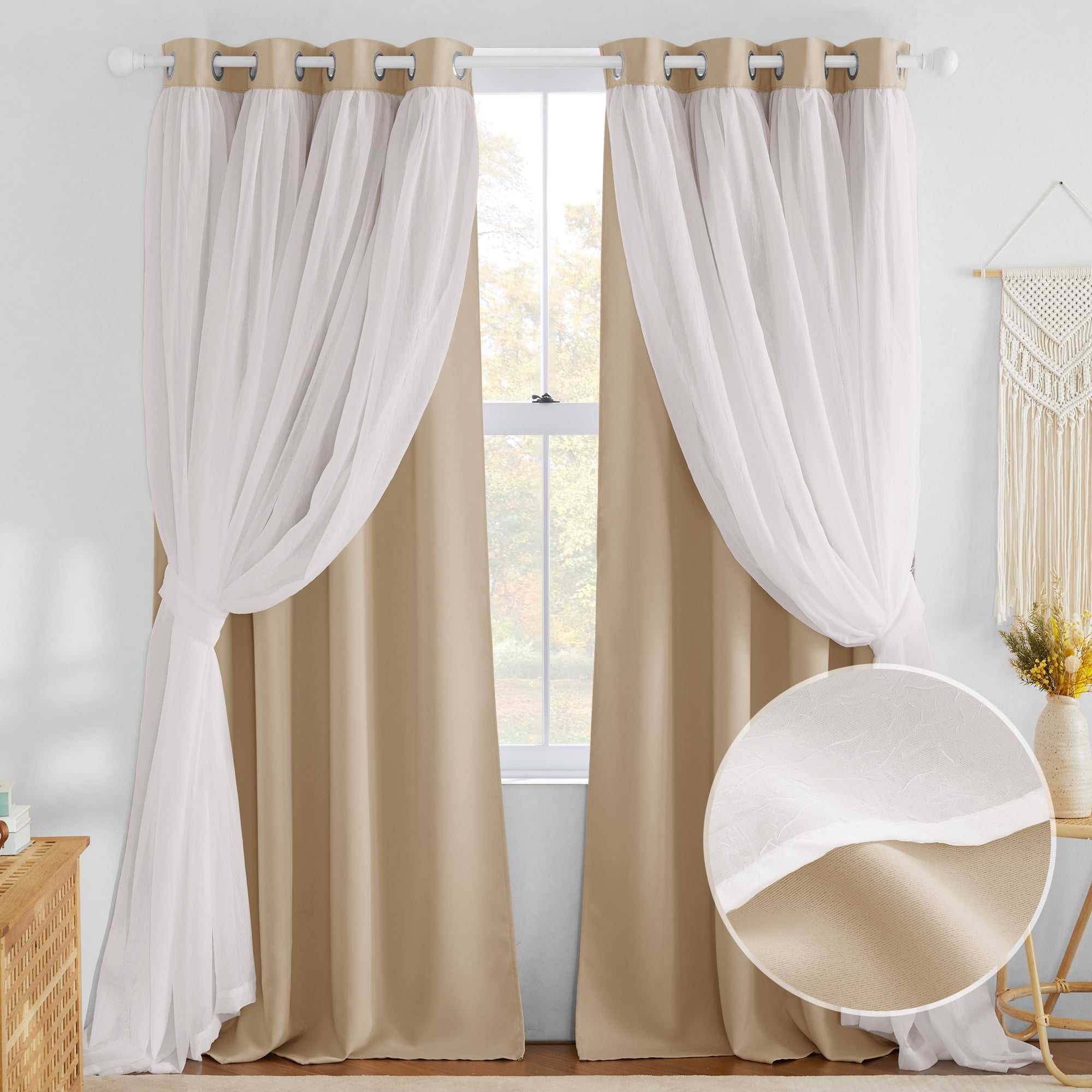 NICETOWN Nursery Crushed Voile Sheer x Solid Blackout Curtain