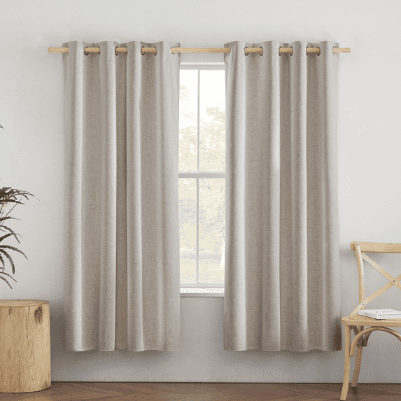 NICETOWN Oatmeal 100% Blackout Linen Curtains for Living Room, Full Room Darkening Thermal Insulated Noise Reducing Grommet Drapes, 52"x72", Set of 2