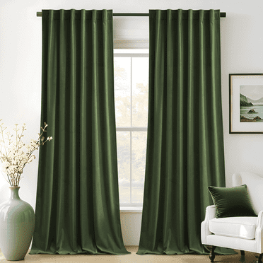 NICETOWN Olive Green Blackout Velvet Curtains for Bedroom, Sun Light Blocking Velvet Curtains Thermal Insulated Room Darkening Drapes Back Tab Soft Velvet Drapes, 52"x84", 2 Panels