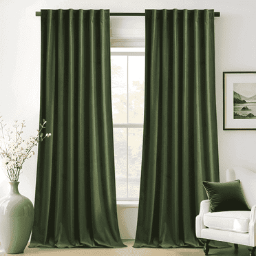 NICETOWN, Velvet Blackout Curtains (2 Panels), Olive Green