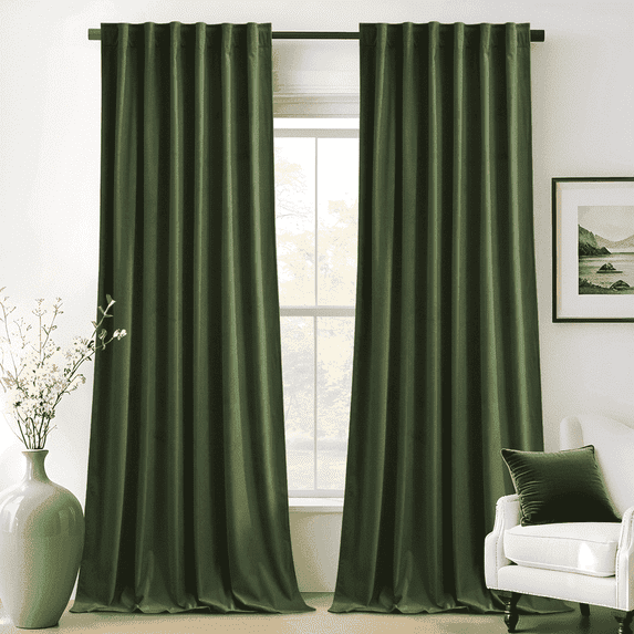 NICETOWN, Velvet Blackout Curtains (2 Panels), Olive Green