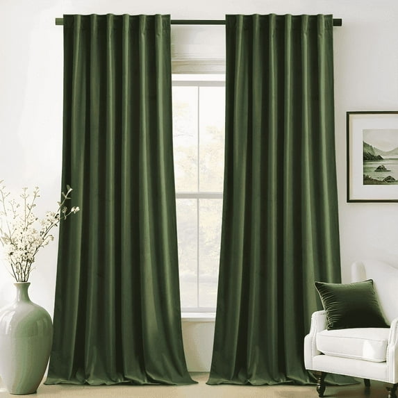 NICETOWN Olive Green Blackout Velvet Curtains for Bedroom, Christmas Sun Light Blocking Velvet Curtains Thermal Insulated Room Darkening Drapes Back Tab Soft Velvet Drapes, 52"x84", 2 Panels
