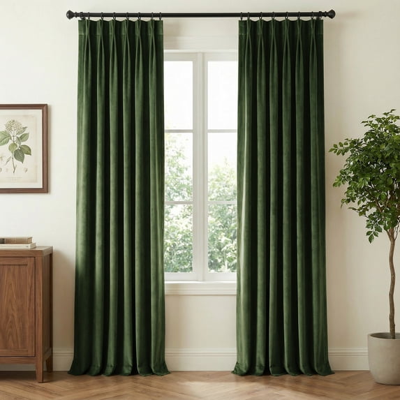 NICETOWN Olive Green Velvet Curtains 84 Inches Long for Living Room, Pinch Pleated Luxury Elegant Decorative Thermal Insulated Room Darkening Velvet Window Treatments, 40"x84", 2 Panels