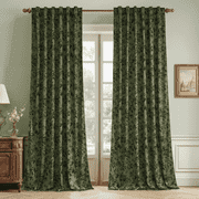 NICETOWN Olive Green Velvet Curtains 84 inches Long, Vintage Floral Velvet Curtains Thermal Insulated Room Darkening Drapes for Bedroom Living Room, 50"x84", 2 