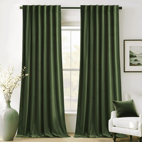 NICETOWN Olive Green Velvet Curtains for Bedroom, Blackout Velvet Curtains Thermal Insulated Room Darkening Drapes Retro Back Tab Soft Velvet Drapes, 52"x96", 2 Panels