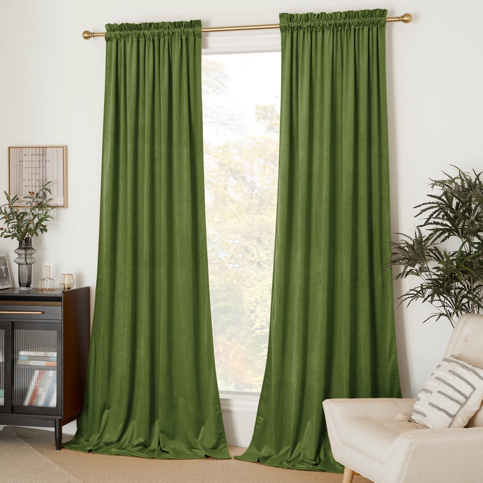 NICETOWN Olive Green Velvet Curtains for Bedroom Window, Blackout ...