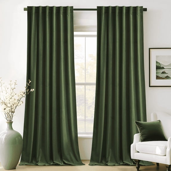 NICETOWN Olive Green Velvet Curtains, Thermal Insulated Blackout Curtain for Bedroom Living Room, Back Tab Room Darkening Luxury Vintage Heavy Drapes Panels, 52"x120", 2 Panels