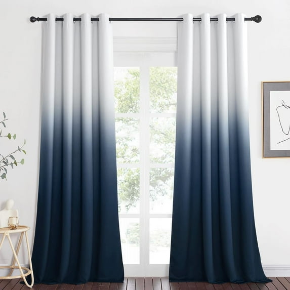 NICETOWN Ombre Blackout Curtains Gradient Drapes Light Blocking Grommet Thermal Insulated Window Treatment for Bedroom/Living Room, 2 Panels, W52 x L95, White to Navy Blue