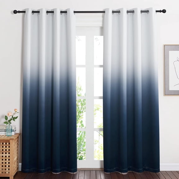 NICETOWN Ombre Room Darkening Curtains Gradient Drapes Light Blocking Insulated Thermal Window Curtains for Bedroom/Living Room, 2 Panels, 52x84 inch, White to Navy Blue