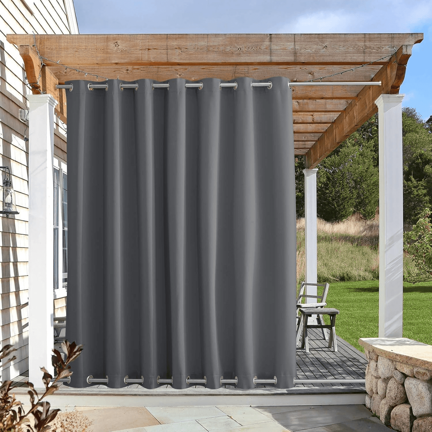 NICETOWN Outdoor Curtain for Patio Waterproof Extra Wide Windproof Privacy Protective Drapes for Gazebo, 1 Panel, W100 x L95, Gray