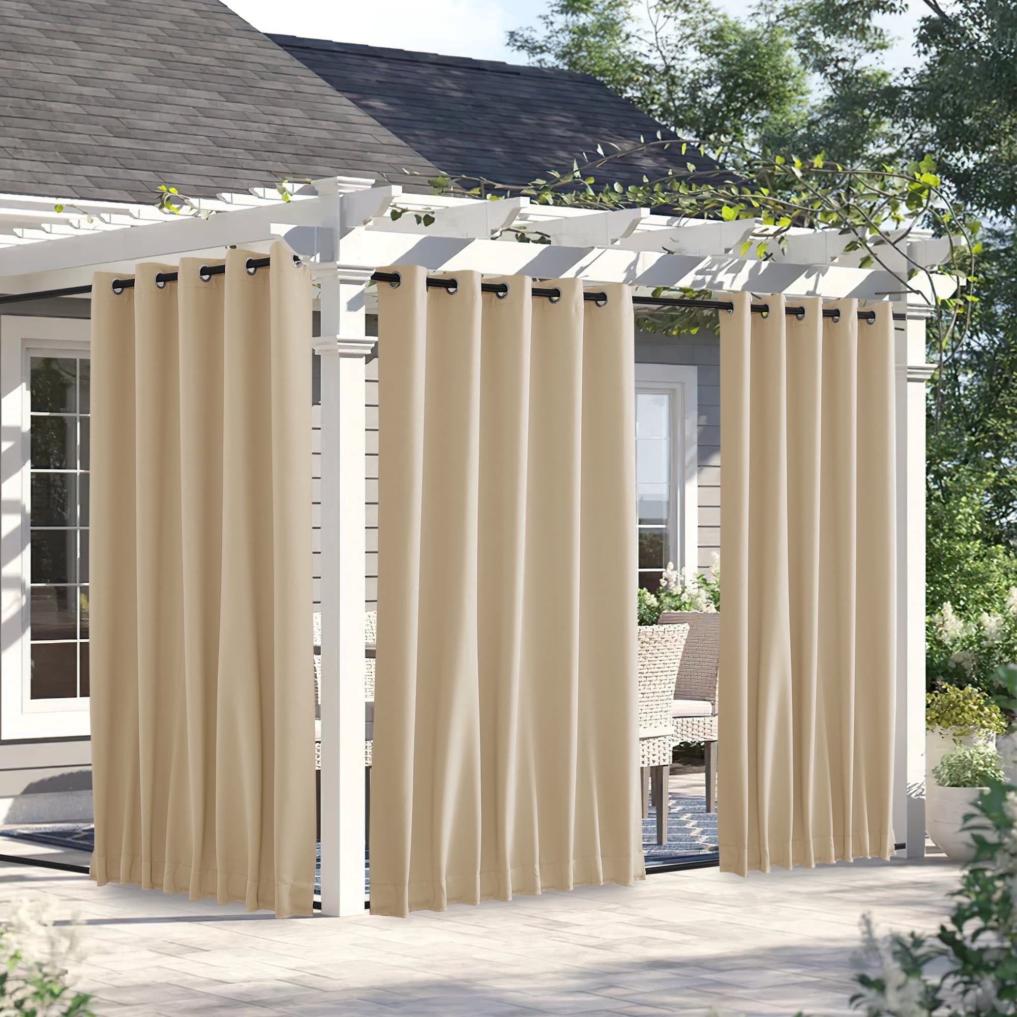 NICETOWN Outdoor Curtains 2 Panels for Porch Waterproof, Top & Bottom ...