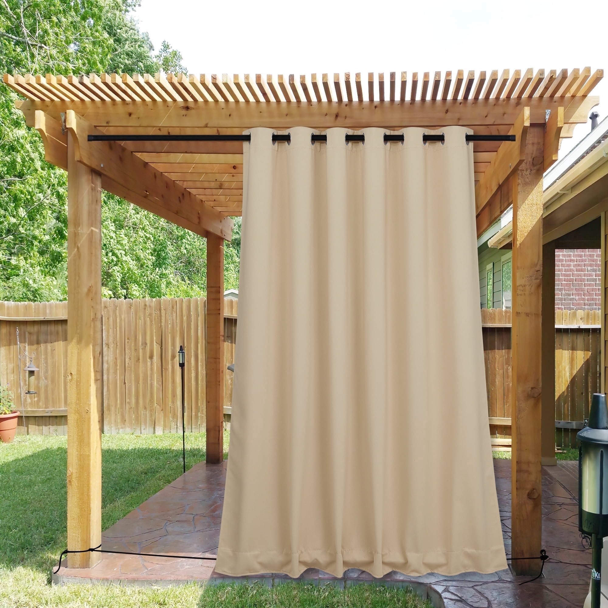 NICETOWN Outdoor Curtains 2 Panels Waterproof & Windproof Privacy Top Grommet & Bottom Back Tab Blackout Drapes for Patio/Gazebo/Proch, W84 x L95, Biscotti Beige