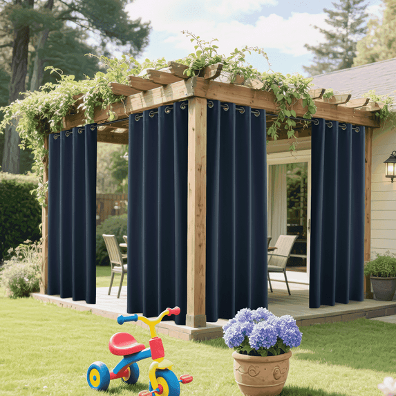 NICETOWN Outdoor Privacy Curtains for Patio Waterproof Thermal Blackout Solid Grommet Drapes, W52 x L72, Set of 2, Navy Blue