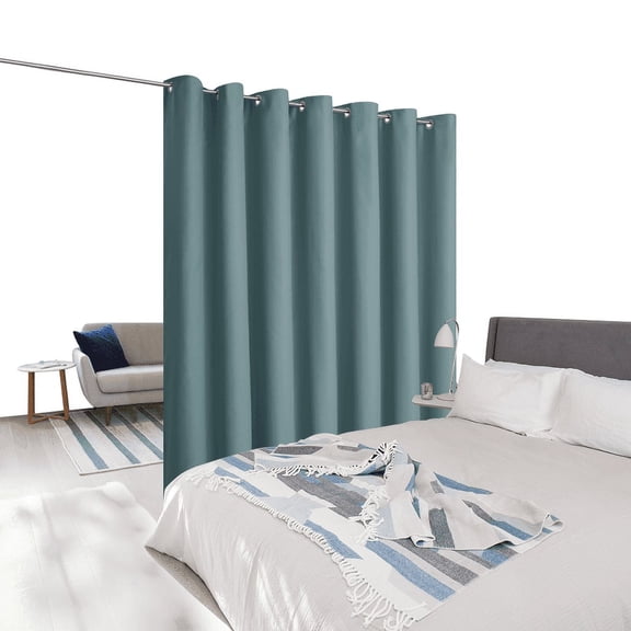 NICETOWN Room Dividing Curtain, Patio Door Curtain Sound Blocking Screen Partitions, Thermal Insulated Blackout Closet Sliding Door Curtain 1 Panel, 8.3ft Wide by 10ft Long, Greyish Blue