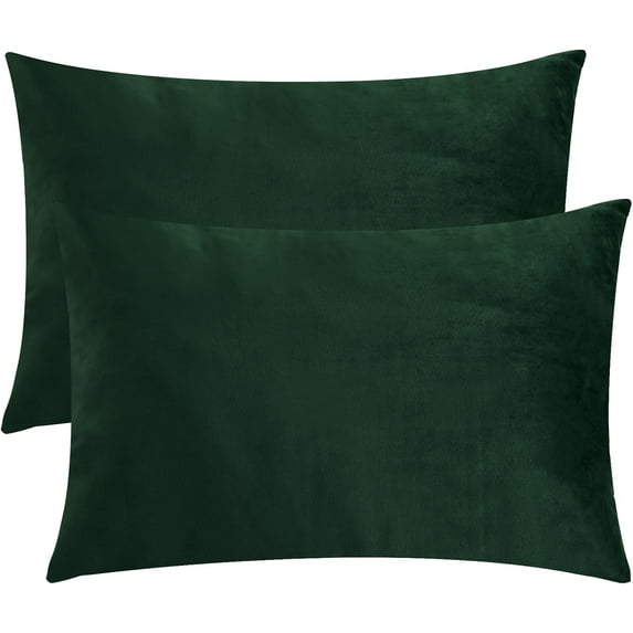 NICETOWN Pillow Covers 18"x 18" Christmas Pillowcases Set of 2, Thick Soft Velvet Fabric Zippered for Bed/Couch/Sofa Decorative, Dark Green