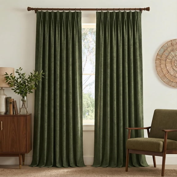 NICETOWN Pinch Pleat Curtains for Bedroom, Faux Linen Double-Sided 395GSM Thermal Insulated Textured Panels with Hooks, 40"x 90", Set of 2, Vintage Olive