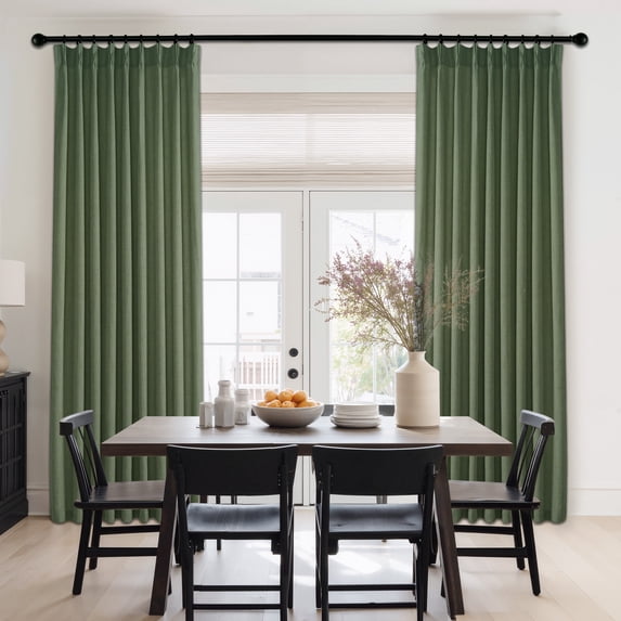 NICETOWN Pinch Pleated Linen Curtains for Bedroom, Semi Sheer Linen Light Filtering Curtains Pinch Pleat Privacy Drapes with Hooks for Dining Room, Olive Green, 40"x96", 2 Panels
