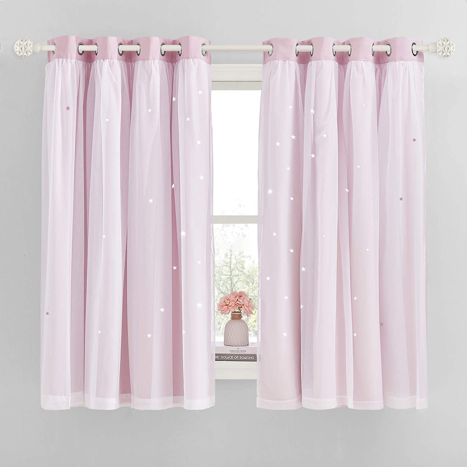 QINUO HOME Blackout Curtains For Girls Bedroom - Star Cut Out Nursery Navy Curtains With White Voile, Thermal Eyelet Curtain Panels With Net For Kids - View #7