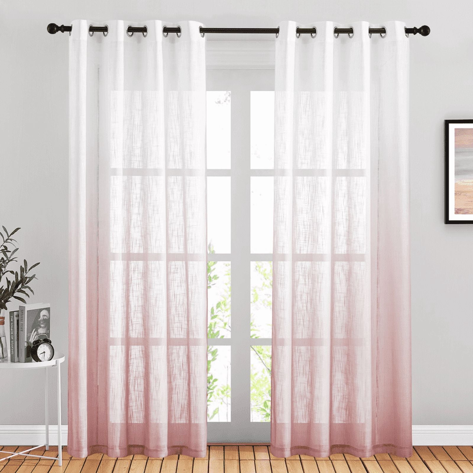 NICETOWN Pink Linen Sheer Curtains for Living Room, Grommet Special ...