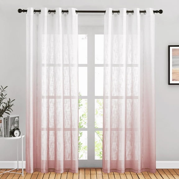NICETOWN Pink Linen Sheer Curtains for Living Room, Grommet Special Gradient Semi Sheer Vertical Window Treatments Privacy with Light for Children Room, 50"x84", 2 Panels