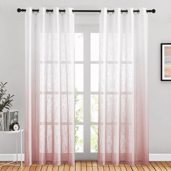 NICETOWN Pink Linen Sheer Curtains for Living Room, Grommet Special Gradient Semi Sheer Vertical Window Treatments Privacy with Light for Children Room, 50"x95", 2 Panels