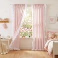 thumbnail image 1 of NICETOWN Pink Plaid Linen Curtains for Girls Room, Linen Textured Semi-Sheer Curtains Rod Pocket Farmhouse Light Filtering Window Drapes, Gingham Linen Drapes for Bedroom, 52"x84", 2 Panels, 1 of 9