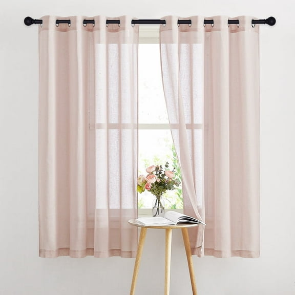 NICETOWN Pink Sheer Curtains for Nursery, Vintage Linen Textured Grommet Semi Sheer Privacy Window Treatment Light Filter for Girls Bedroom, 52"x63", 2 Panels