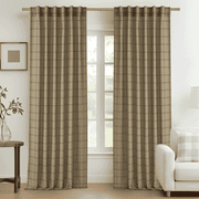 NICETOWN Plaid Curtains for Living Room 84 inch Length, Check Semi Sheer Linen Curtains Back Tab Rod Pocket Light Filtering Rustic Farmhouse Style Drapes for Bedroom, Linen, 2 Panels