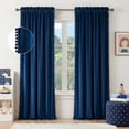 thumbnail image 1 of NICETOWN Pom Pom Velvet Curtains for Bedroom, Thermal Insulated Rod Pocket Room Darkening Curtains for Boys Room, Navy Blue, 52"x84", Set of 2, 1 of 8
