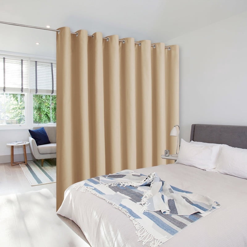 NICETOWN Privacy Curtain for Sliding Glass Door, Light Block Noise Reduce Insulated Curtain Screen for Living Room Locker Room Basement Bedroom Closet, 15ft Wide by 7ft Long, Biscotti Beige