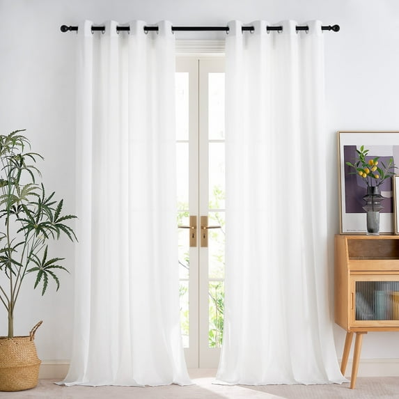 NICETOWN Privacy Sheer Curtains 96 inches Long, Non-See-Through Sheer Curtains Light Filtering Sheer Curtain Drapes for Bedroom Living Room, White, 2 Panels