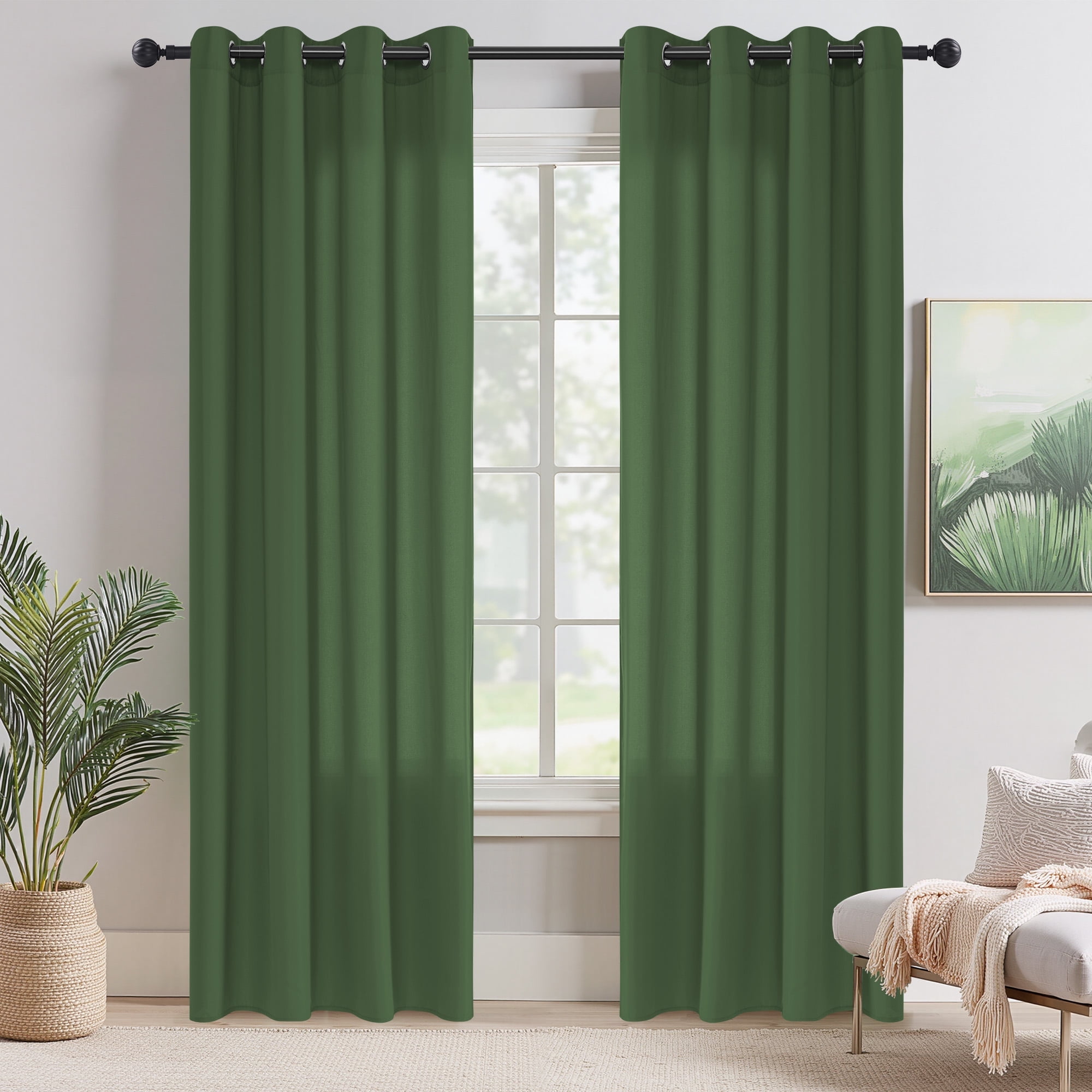 NICETOWN Privacy Sheer Curtains for living room, Non-See-Through Semi Sheer Curtain Light Filtering Window Drapes, Olive Green, 52"x102", 2 Panels
