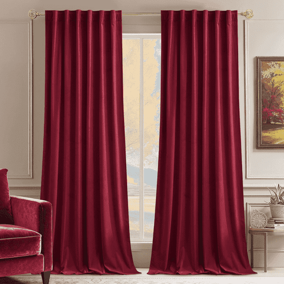 NICETOWN Red Velvet Curtains for Bedroom, Christmas Super Soft Vintage Luxury Heavy Drapes, Room Darkening Thermal Insulated Christmas Velvet Curtain for Living Room, 52"x84", 2 Panels