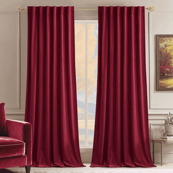 NICETOWN Red Christmas Velvet Curtains, Thermal Insulated Blackout Curtain for Bedroom Living Room, Back Tab Room Darkening Luxury Vintage Heavy Drapes Panels, 52"x108", 2 Panels
