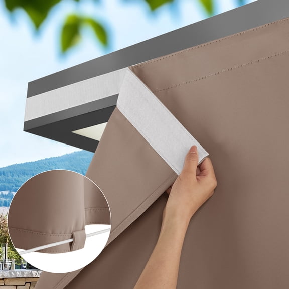 NICETOWN Rod Free Outdoor Curtain for Patio Waterproof, Sticky Top & Backtab Bottom with Free Rope Privacy Protective Windproof, 2 Panels, Tan, W52 x L84