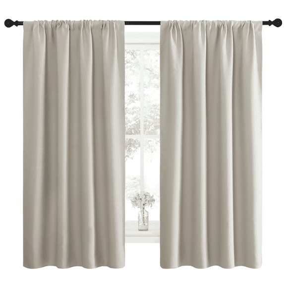 NICETOWN Rod Pocket Blackout Curtains for Living Room 63 inch Length Thermal Insulated Window Treatment, Natural, 2 Panels