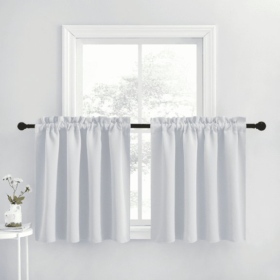 NICETOWN Room Darkening Curtains, Rod Pocket Thermal Insulated Drapes Window Treatment Curtains for Bedroom Living Room, Greyish White, 42"x24", 2 Panels