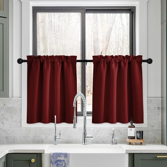 NICETOWN Room Darkening Curtains, Rod Pocket Thermal Insulated Drapes Window Treatment Curtains for Bedroom Living Room, Red, 34"x30", 2 Panels