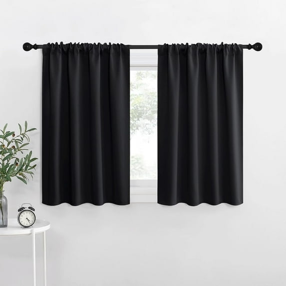 NICETOWN Room Darkening Curtains Rod Pockte Thermal Insulated Blackout Curtain Panels 42x36 inch, Black, 2 Panels