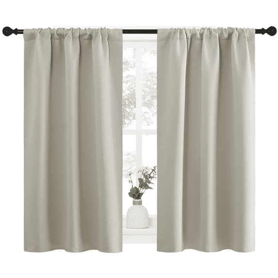 NICETOWN Room Darkening Curtains for Living Room Rod Pocket Blackout Curtains Drapes, 34x45 inch, Natural, 2 Panels
