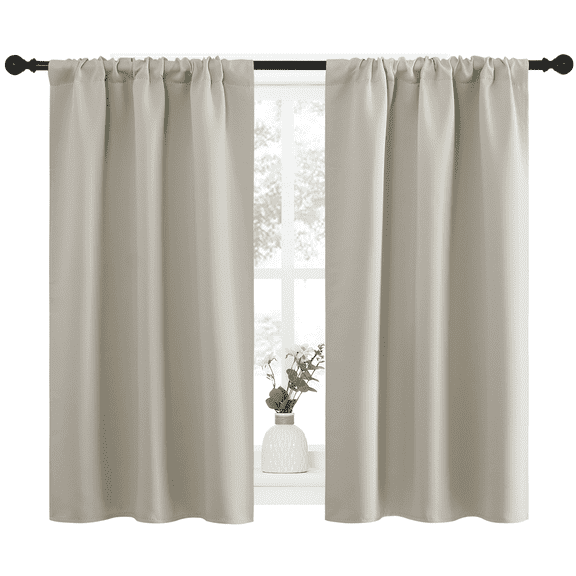 NICETOWN Room Darkening Curtains for Living Room Rod Pocket Blackout Curtains Drapes, 34x45 inch, Natural, 2 Panels