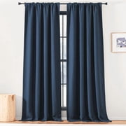 NICETOWN Room Darkening Navy Blue Curtains for Bedroom, Rod Pocket/Back Tab/Hook Belt Light Blocking Noise Canceling Faux Linen Window Treatments for Living Room, W50 x L90, 2 Panels